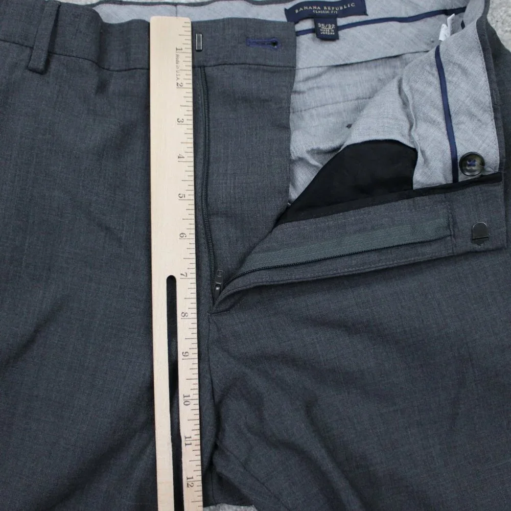 Banana Republic Dress Pants Men 35x32 Gray Wool Stretch Flat Front Acetate Lined
